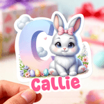 Personalised Cute Easter Bunny Initial Waterproof Sticker with Name Easter Party Gift Decoration for Kids