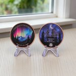 Personligt Northern Lights Sobriety Coin AA Chip med nummer och displayställ Jubileumsgåva för den som firar milstolpar i nykterhet