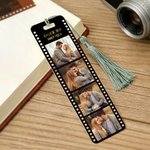 Personalisiertes Fotostreifen Lesezeichen | Retro Filmrollen-Design | 4 Eigene Fotos und Wunschtext | Geburtstag Jahrestag Geschenk für Paare Familie