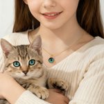 Personalized Cat Eye Photo Necklace Dainty Jewelry Birthday Memorial Gift for Women Pet Lovers