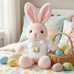 Personalised Cute Rabbit Easter Egg Bow 100% Cotton Plush Bunny Stuffed Toy with Initial and Name Easter Gift for Newborns Toddlers Kids