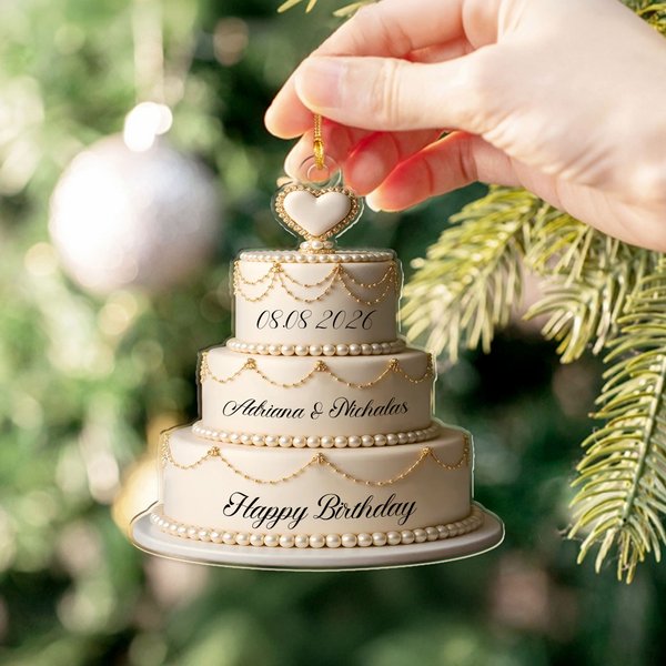 Personalized Cake Shape Acrylic Ornament with Name Wedding Tree Decor Valentine's Day Christmas Birthday Gift for Couple