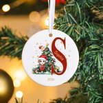 Personalized Cartoon Character Christmas Tree Ceramic Ornament with Initial and Name Christmas Decor  Gift for Family Kids