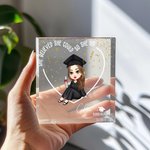 Personalisierte Cartoon Graduation Herz Quadratische Acrylplakette mit Namen Tisch Deko Geburtstag Graduierung Geschenk für Absolventen