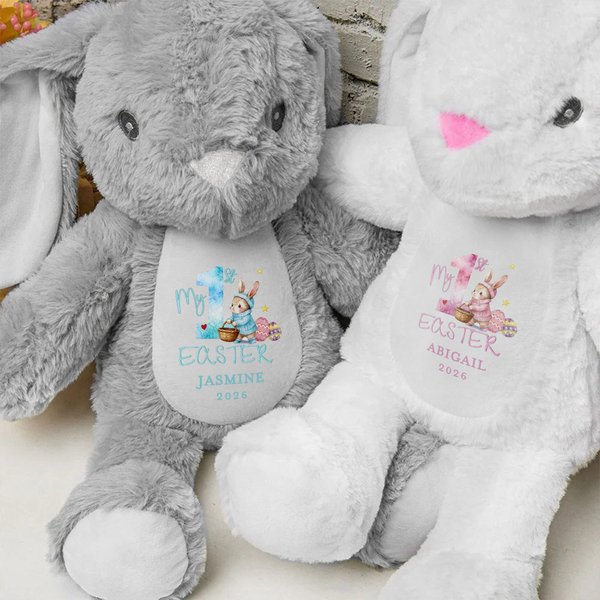 Personalizzato La mia prima Pasqua Maglione lavorato a maglia Uovo di coniglietto giocattolo ripieno con nome e anno Regalo di Pasqua per bambini