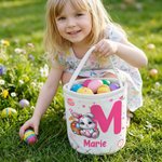 Personalisiertes Osterkörbchen aus Leinwand mit Häschen-Motiv Initiale und Namen süßes Osternest Eiersuche-Zubehör Ostern Geschenk für Jungen Mädchen