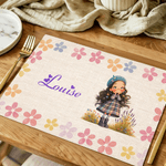 Set de table en lin imperméable personnalisé avec nom et personnage - Décoration de salle à manger - Cadeau d'anniversaire pour les enfants