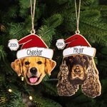 Personalisierter Hund Katze Haustierfoto Baumschmuck aus Holz mit Weihnachtsmütze und Namen Weihnachten Haus Deko Geschenk für Tierliebhaber