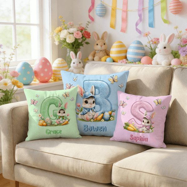 Henkilökohtainen söpö Bunny Butterfly Monivärinen heittää tyynyn kansi nimi Home Decor pääsiäinen puolue lahja lapsille