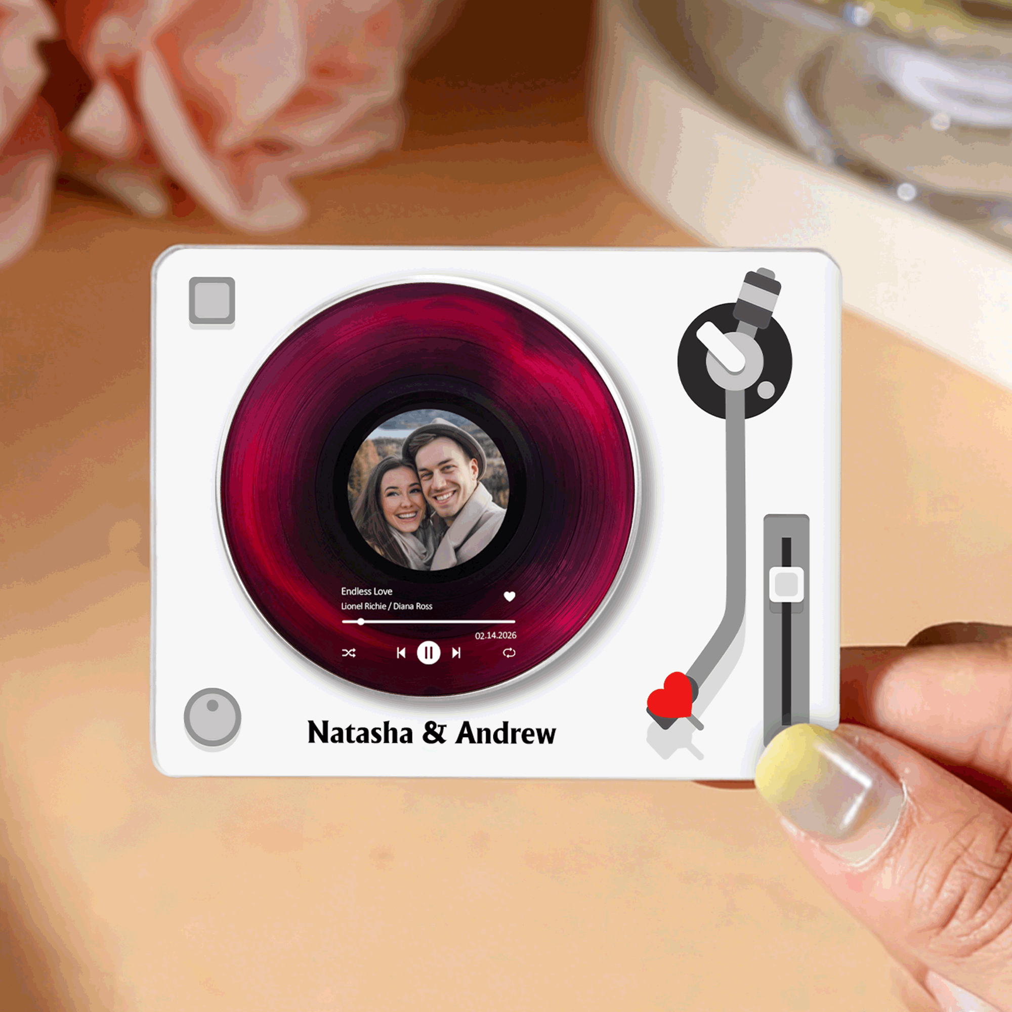 Personalized Vinyl Record Photo Design Acrylic Fridge Magnet with Text Home Decor Birthday Valentine's Day Gift for Couple Friends