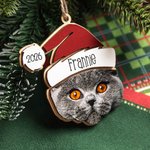 Personalisierter Hund Katze Haustierfoto Baumschmuck aus Holz mit Weihnachtsmütze und Namen Weihnachten Haus Deko Geschenk für Tierliebhaber