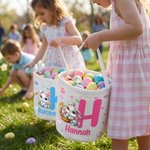 Personalisiertes Osterkörbchen aus Leinwand mit Häschen-Motiv Initiale und Namen süßes Osternest Eiersuche-Zubehör Ostern Geschenk für Jungen Mädchen