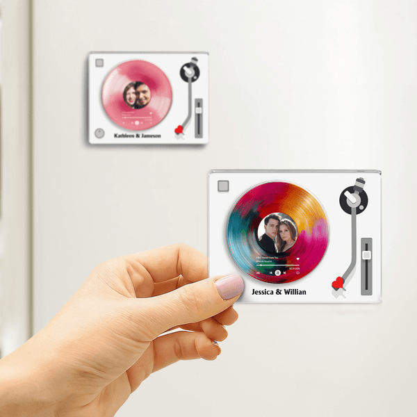 Personalized Vinyl Record Photo Design Acrylic Fridge Magnet with Text Home Decor Birthday Valentine's Day Gift for Couple Friends
