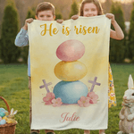 Personalised He Is Risen Cross Sheep Soft Throw Blanket with Name Home Decor Egg Hunting Easter Gift for Kids