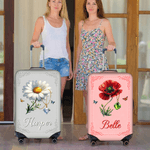 Gepersonaliseerde Multicolor Geboortebloem Geboortesteen Bagagehoes Past 18-32 Inch Koffer met Naam Reisaccessoires Verjaardagscadeau voor Vrouwen