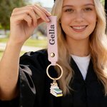 Personalized Graduation Cap Book Scroll PU Leather Keychain with Charm Name and Year Graduation Party Gift for 2026 2027 Graduates
