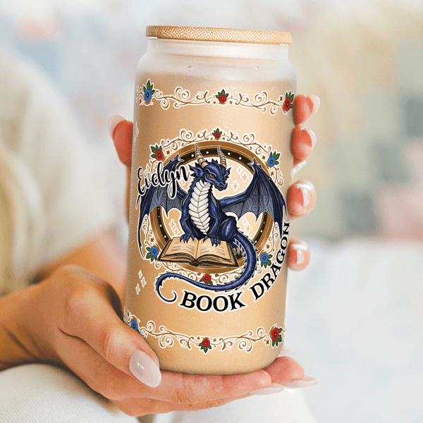 Bicchiere personalizzato Multi-Pattern Dragon 20 oz Frost con nome Regalo di compleanno per uso quotidiano per gli amanti dei draghi del libro