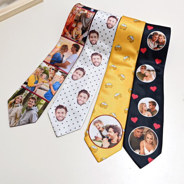 Gepersonaliseerde Polka Dots Bier Liefde Hart Foto's Zachte Stropdas Nieuwigheid Accessoire Vaderdag Verjaardag Cadeau voor Opa Vader Man