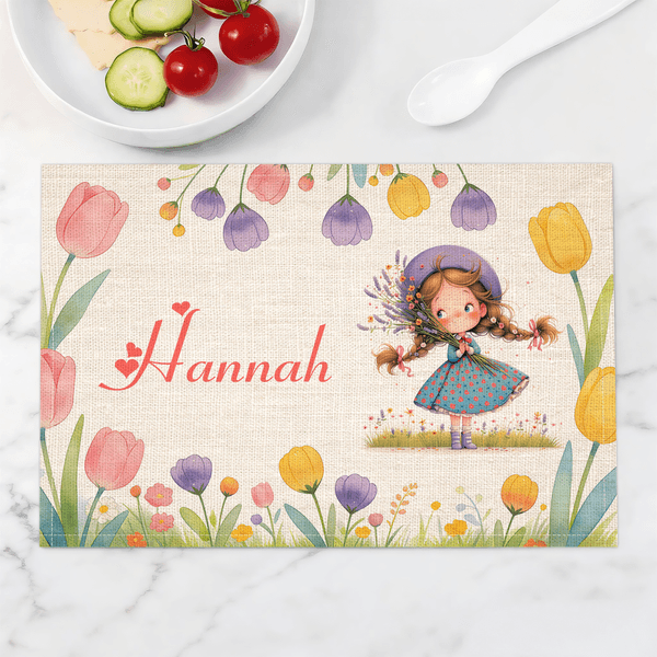 Set de table en lin imperméable personnalisé avec nom et personnage - Décoration de salle à manger - Cadeau d'anniversaire pour les enfants