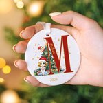 Personalized Cartoon Character Christmas Tree Ceramic Ornament with Initial and Name Christmas Decor  Gift for Family Kids