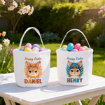 Personalized Leopard Print Rabbit Large Capacity Canvas Easter Basket with Name Eggs Hunting Party Easter Day Gift for Kids