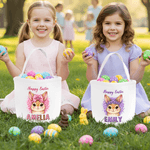Personalized Leopard Print Rabbit Large Capacity Canvas Easter Basket with Name Eggs Hunting Party Easter Day Gift for Kids