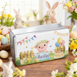 Boîte en fer blanc personnalisée avec nom pour les œufs de Pâques, les gâteaux, les animaux et les biscuits Cadeau de Pâques pour les garçons et les filles