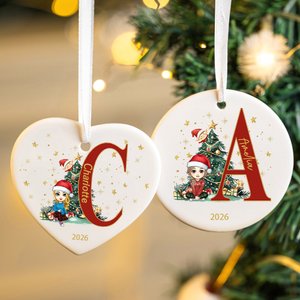 Personalizzato Cartoon Personaggio Albero di Natale in ceramica Ornamento con iniziale e nome Regalo di Natale Decor per la famiglia Bambini