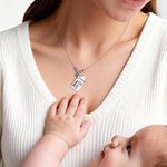 Personalized Baby Birth Stats 1-3 Baby Bottle Necklace with Engraved Text and Birthstone Birth Announcement Baby Shower Gift for Kid New Mom