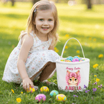 Personalized Leopard Print Rabbit Large Capacity Canvas Easter Basket with Name Eggs Hunting Party Easter Day Gift for Kids