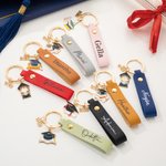 Personalized Graduation Cap Book Scroll PU Leather Keychain with Charm Name and Year Graduation Party Gift for 2026 2027 Graduates
