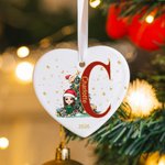 Personalized Cartoon Character Christmas Tree Ceramic Ornament with Initial and Name Christmas Decor  Gift for Family Kids