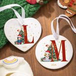Personalized Cartoon Character Christmas Tree Ceramic Ornament with Initial and Name Christmas Decor  Gift for Family Kids