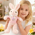 Personalised Cute Rabbit Easter Egg Bow 100% Cotton Plush Bunny Stuffed Toy with Initial and Name Easter Gift for Newborns Toddlers Kids