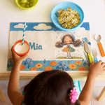 Set de table en lin imperméable personnalisé avec nom et personnage - Décoration de salle à manger - Cadeau d'anniversaire pour les enfants
