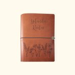 Cuaderno de recetas personalizado con tapa de cuero diseño de flores y hojas banda elástica regalo del Día de la Madre y cumpleaños para mujeres