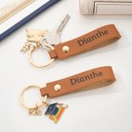Personalized Graduation Cap Book Scroll PU Leather Keychain with Charm Name and Year Graduation Party Gift for 2026 2027 Graduates