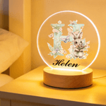 Luz nocturna LED personalizada con nombre y base de madera Flor Conejo Inicial Decoración de habitación Cumpleaños Pascua Fiesta Regalo para niños