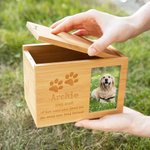 Personalisierte Pfotenabdruck Holz Haustier Urne mit Foto und Text Gravur Erinnerung Gedenk Geschenk für Tierbesitzer
