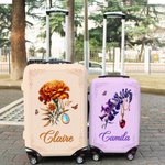 Gepersonaliseerde Multicolor Geboortebloem Geboortesteen Bagagehoes Past 18-32 Inch Koffer met Naam Reisaccessoires Verjaardagscadeau voor Vrouwen