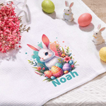 Spersonalizowany ręcznik waflowy Cute Bunny Super Absorbent Waffle Tea Towel z imieniem i nazwiskiem Wielkanocny prezent dla chłopców i dziewczynek