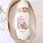 Personlig Some Bunny Loves You 1st Easter Soft Baby Bodysuit Mottakende teppe Swaddle Hat Set med navn Bursdag Baby Shower Gave til nyfødte