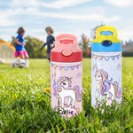 Personalized Fantasy Unicorn Rainbow Star 12 oz Insulated Water Bottle with Name and Silicone Straw Daily Use Birthday Back to School Gift for Girls