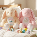 Personalised Floral Frame Cute Bunny Easter Bunny Stuffed Toy with Name Easter Egg Hunt Gift for Kids Boys Girls