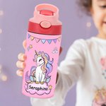 Personalized Fantasy Unicorn Rainbow Star 12 oz Insulated Water Bottle with Name and Silicone Straw Daily Use Birthday Back to School Gift for Girls