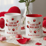 Spersonalizowany kubek ceramiczny I Love You Berry Much Strawberry Design 11 oz 15 oz z imieniem i podkładką Walentynkowy prezent urodzinowy dla pary