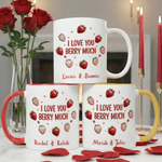 Spersonalizowany kubek ceramiczny I Love You Berry Much Strawberry Design 11 oz 15 oz z imieniem i podkładką Walentynkowy prezent urodzinowy dla pary