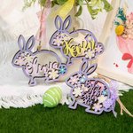 Décoration de Lapin en Bois Ornement Personnalisé avec Nom Gravé Cadeau de Pâques pour Enfant Bébé Nouveau-Né