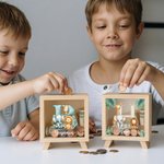 Gepersonaliseerde Schattige Cartoon Bosdieren Houten Spaarpot met Naam en Initiaal Cadeau voor Kinderfeestje of Verjaardag voor Kinderen