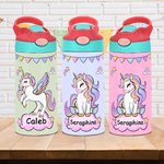 Personalized Fantasy Unicorn Rainbow Star 12 oz Insulated Water Bottle with Name and Silicone Straw Daily Use Birthday Back to School Gift for Girls